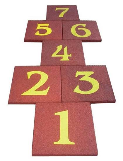 GIOCO DELLA CAMPANA composto da n.7 mattonelle in gomma numerate cm. 50x50