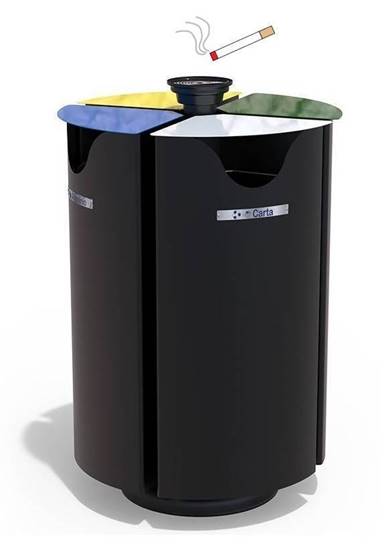 CESTONE POKER per 4 tipologie di rifiuti con coperchi ribaltabili, anelli fermasacco e posacenere
