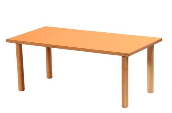 Tavolo rettangolare per scuola materna con piedi in massello di faggio e piano in legno