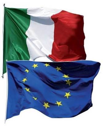 Coppia Bandiere Italia-Europa cm. 100x150 in poliestere nautico con guaina e corda