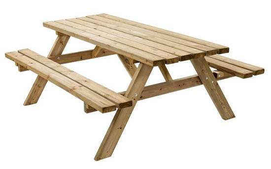 TAVOLO PICNIC monoblocco in legno completo di n.02 sedute sospese