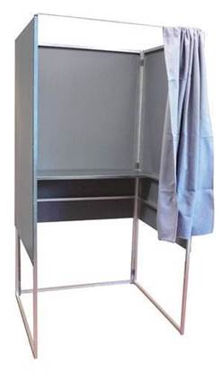 	Cabina Elettorale in alluminio con n.1 ripiano scrittoio e tendina frontale
