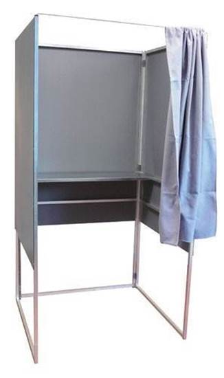 	Cabina Elettorale in alluminio con n.1 ripiano scrittoio e tendina frontale