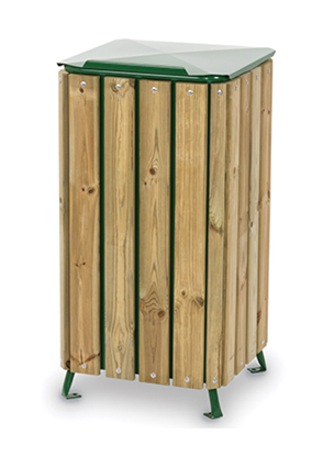 CESTONE WOODY in lamiera di acciaio rivestito con doghe in legno completo di coperchio