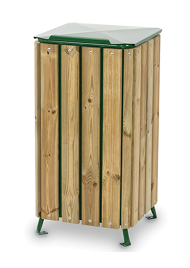CESTONE WOODY in lamiera di acciaio rivestito con doghe in legno completo di coperchio