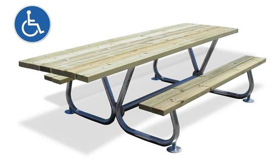 TAVOLO PICNIC con struttura in acciaio e n.02 sedute, completo di piano con prolunga per disabili