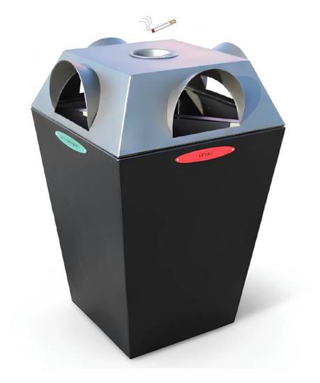 CESTONE PRISMA per 4 tipologie di rifiuti con posacenere superiore